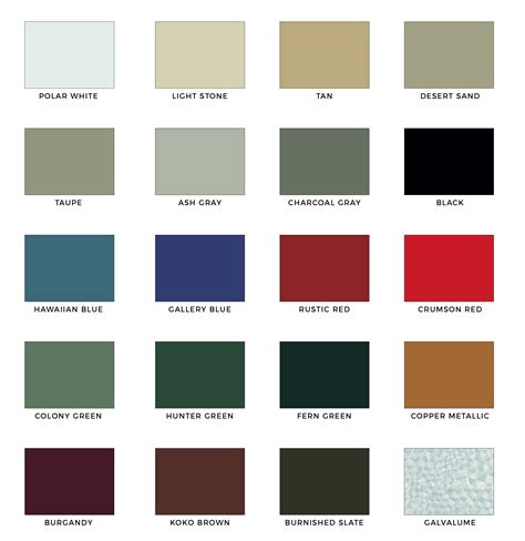 metal house color schemes|metallic building color chart.